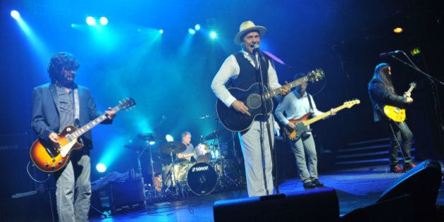 LONDON, UNITED KINGDOM - JULY 02: (L-R) Paul Langlois, Johnny Fay, Gordon Downie, Gord Sinclair and Rob Baker of The Tragically Hip perform on stage at KOKO on July 2, 2013 in London, England. (Photo by C Brandon/Redferns via Getty Images)