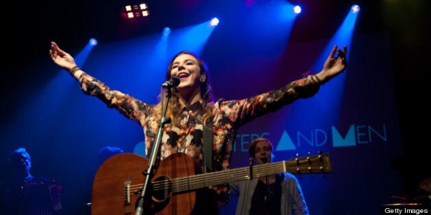 LONDON, UNITED KINGDOM - SEPTEMBER 25: Nanna Bryndís Hilmarsdóttir of the band Of Monsters And Men performs on stage during the London Launch of Logitech UE at Village Underground on September 25, 2012 in London, United Kingdom. (Photo by Caitlin Mogridge/Redferns via Getty Images)