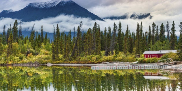 Fabulous Autumn landscape of Kluane Lake. Yukon, Canada.