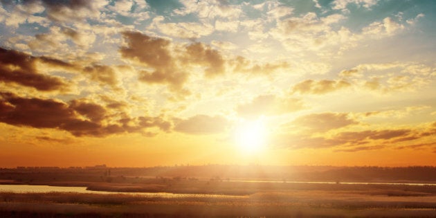 fantastic sunset over river