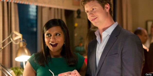 THE MINDY PROJECT -- 'Take Me With You' Episode 124-- Pictured: (l-r) Mindy Kaling as Mindy, Anders Holm as Casey -- (Photo by: Jennifer Clasen/NBC/NBCU Photo Bank via Getty Images)