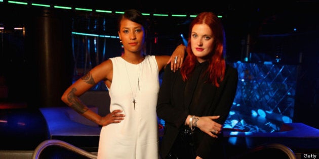 MIAMI BEACH, FL - JUNE 29: Aino Jawo and Caroline Hjelt of Icona Pop pose in the Wonderwall Portrait Studio at the iHeartRadio Ultimate Pool Party Presented by VISIT FLORIDA at Fontainebleau's BleauLive in Miami featuring live performances by Pitbull, Ke$ha, Afrojack, Icona Pop, Krewella and Jason Derulo on June 29, 2013 in Miami Beach, Florida. (Photo by Christopher Polk/Getty Images for Clear Channel)