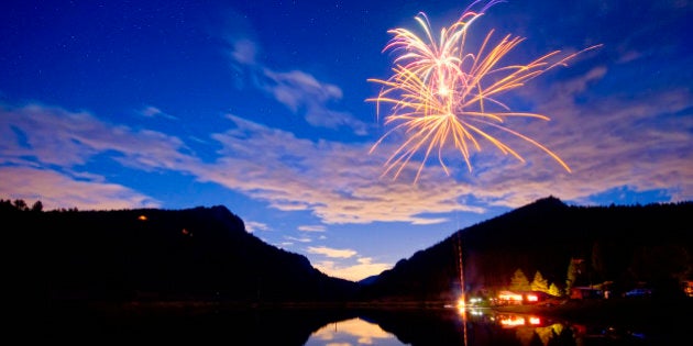 Private Fireworks show high up in the Colorado Rocky Mountains looking out into the plains.