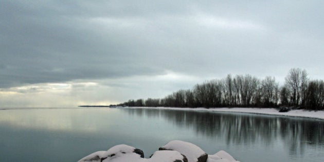 Frozen Lake Erie cove on a calm Ontario day