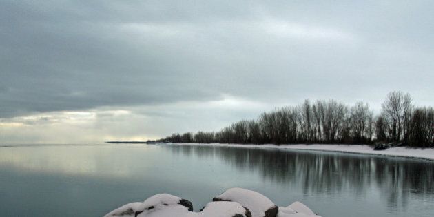 Frozen Lake Erie cove on a calm Ontario day