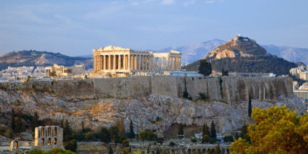View on Acropolis at sunset, Athens, Greece