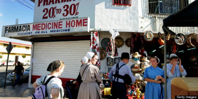 TIJUANA, MEXICO - MARCH 4: A group of Mennonite pilgrims shop while on a visit to Tijuana, Mexico on March 4, 2009. The U.S. Justice Department has issued a warning to travelers to avoid parts of northern Mexico due to an ongoing drug war that has claimed over 7,000 lives since January of 2007. (Photo by Sandy Huffaker/Getty Images)