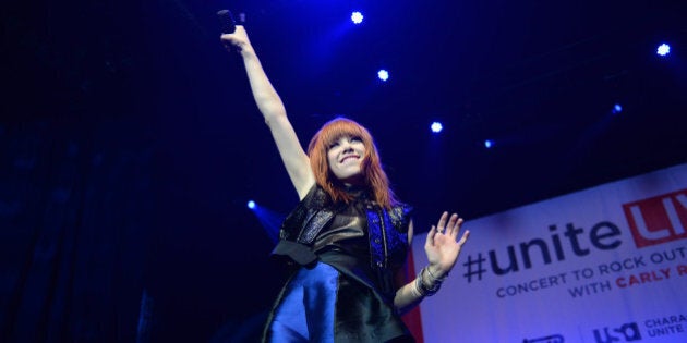 'USA Network, R&R Partners Foundation?s Flip the Script, Cox Communications and MGM Resorts International host #UniteLIVE: The Concert to Rock Out Bullying headlined by recording artist Carly Rae Jepsen' -- Pictured: Carly Rae Jepsen -- (Photo by: Ethan Miller/USA Network/NBCU Photo Bank via Getty Images)