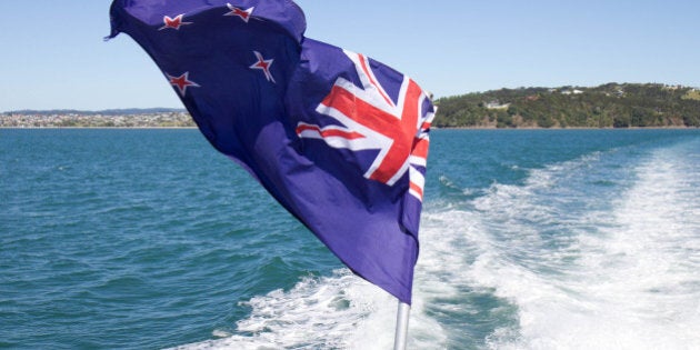 Difficult to photograph flapping around at speed on a boat! New Zealand flag includes Union Jack to show we are part of British Commonwealth.