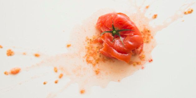 Studio Shot of smashed tomato