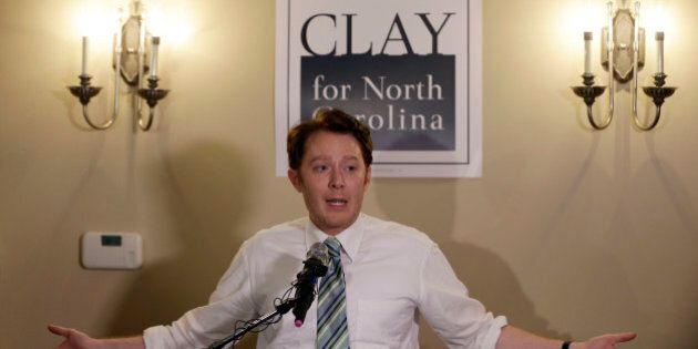 Clay Aiken speaks to supporters during an election night watch party in Holly Springs, N.C., Tuesday, May 6, 2014. Aiken is seeking the Democratic nomination for North Carolina's 2nd Congressional District. (AP Photo/Gerry Broome)