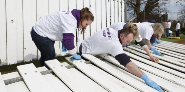 TENTERDEN, ENGLAND - MARCH 27: Club members and volunteers participate during the NatWest CricketForce 2015 day at Tenterden Cricket Club on March 27, 2015 in Tenterden, England. (Photo by Steve Bardens/Getty Images for ECB)