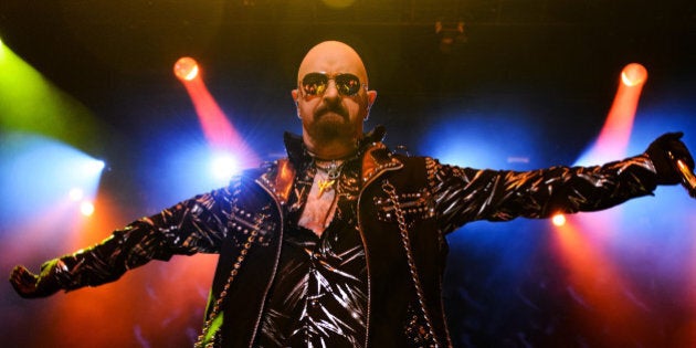 HAMMOND, IN - OCTOBER 03: Rob Halford of Judas Priest performs on stage at The Venue at Horseshoe Hammond on October 3, 2014 in Hammond, United States. (Photo by Daniel Boczarski/Redferns via Getty Images)