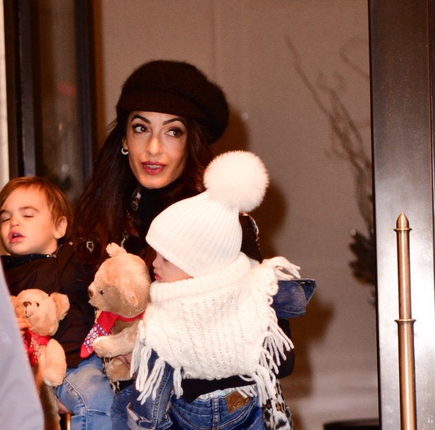 Amal Clooney is seen with her children Alexander Clooney and Ella Clooney on Dec. 6, 2018 in New York City.