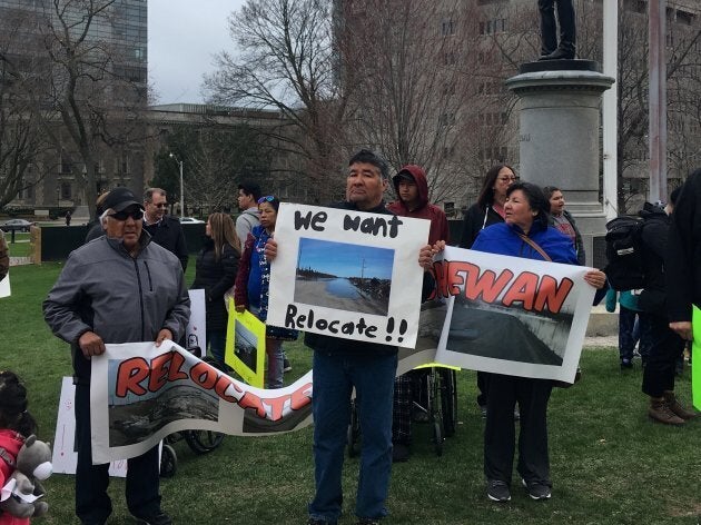 Members of Kashechewan First Nation rally outside Queen's Park in Toronto on April 29, 2019.