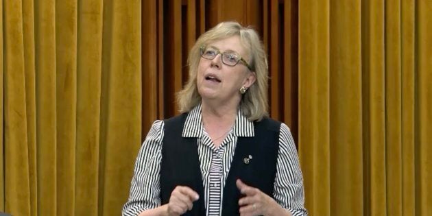 Green Party Leader Elizabeth May speaks in the House of Commons on April 29, 2019.