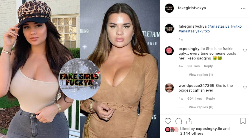 Russian model Anastasiya Kvitko is a common target among Instagram accounts that seek to "expose" influencers' real-life appearances.