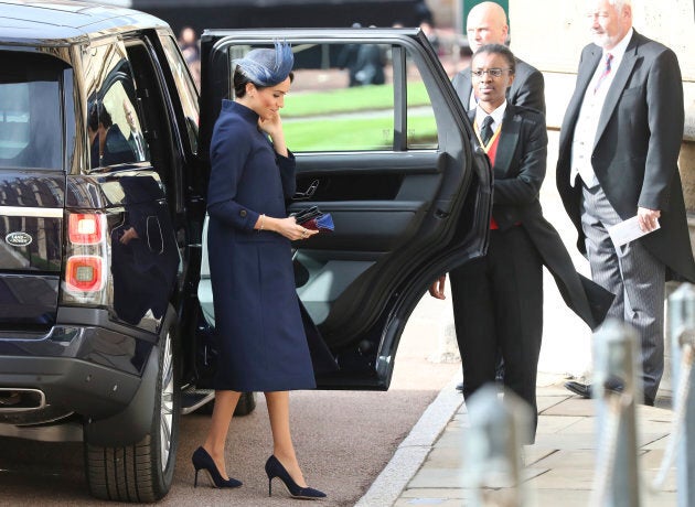 Meghan, Duchess of Sussex, fooling no one as she arrives at the wedding of Princess Eugenie of York and Jack Brooksbank at St George's Chapel, Windsor Castle, near London, England, Oct. 12, 2018.