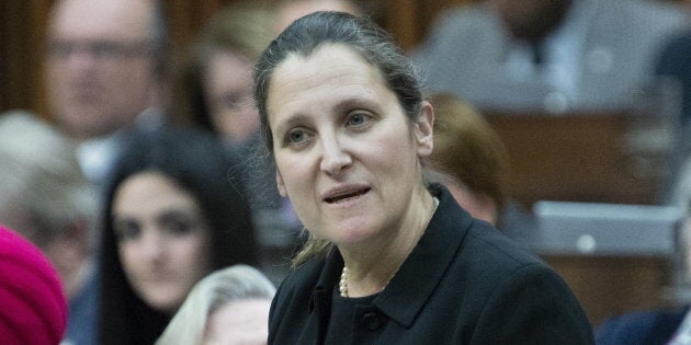 Foreign Affairs Minister Chrystia Freeland responds to a question during Question Period in the House of Commons on April 30, 2019 in Ottawa.