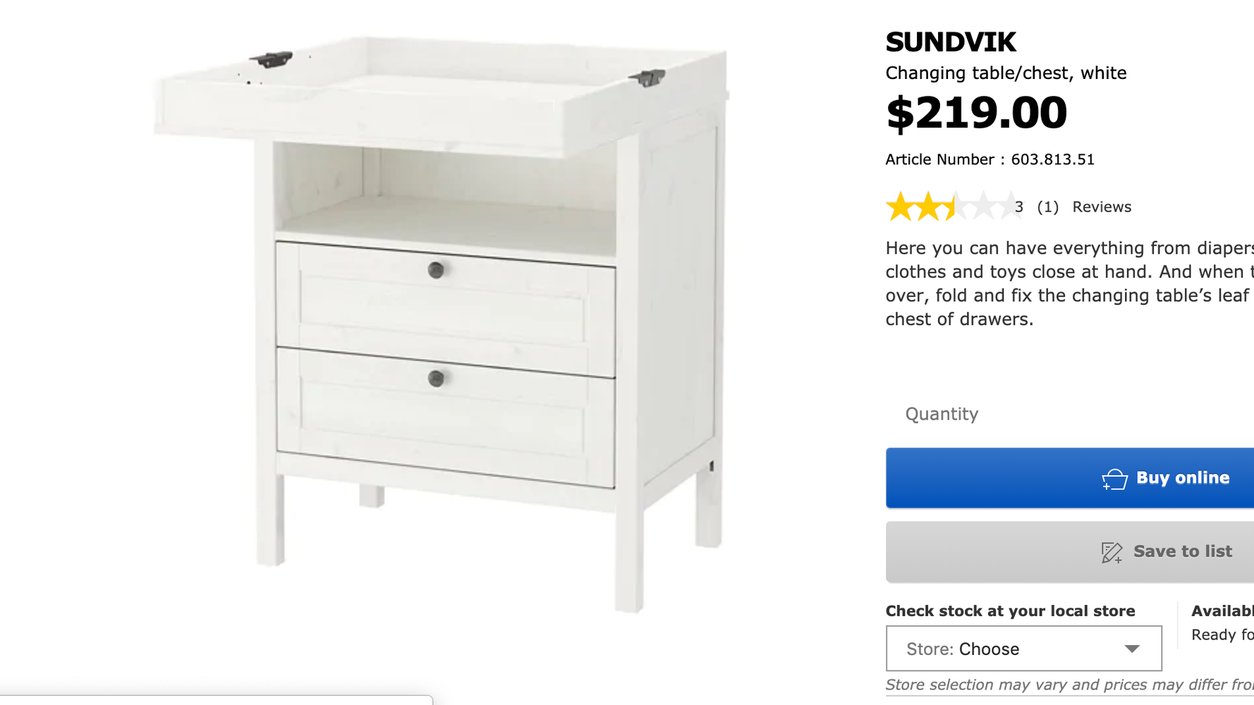 Ikea changing shop table sundvik