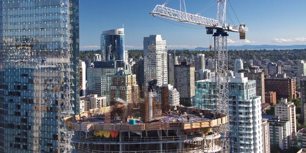 New construction of high-rise building in downtown Vancouver.