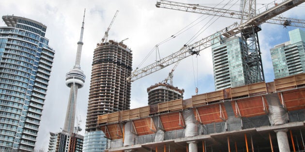 Condo towers under construction in Toronto's downtown core, March, 2013.