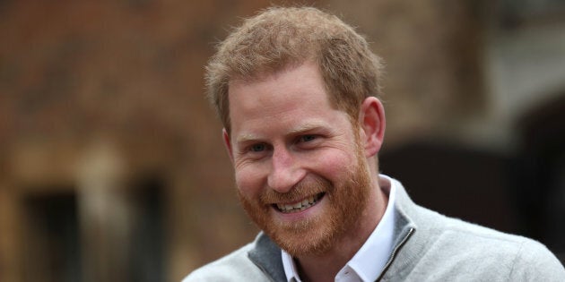 Prince Harry, Duke of Sussex, speaks to the media at Windsor Castle following the birth of his son on Monday.