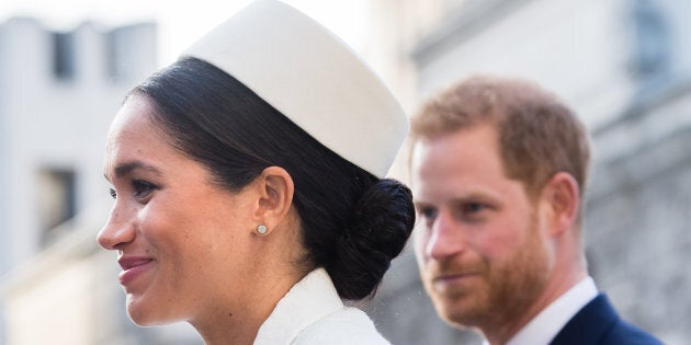 Prince Harry, Duke of Sussex and Meghan, Duchess of Sussex on March 11, 2019 in London, England. Meghan gave birth to a boy on May 6.