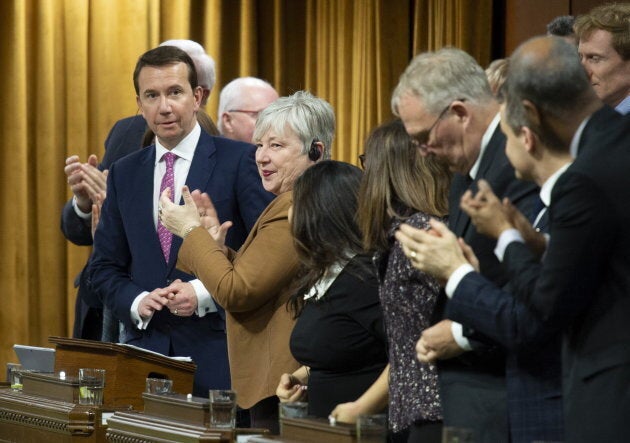 Scott Brison is given a standing ovation during his farewell speech in the House of Commons on Feb. 6, 2019 in Ottawa.