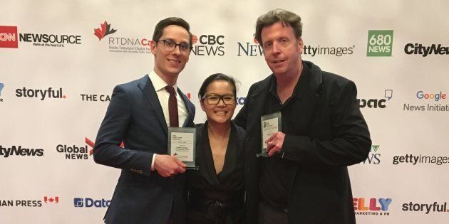 HuffPost Canada staff Nicholas Mizera, Lisa Yeung, and Andrew Yates accepted two RTDNA awards on Saturday in Toronto.