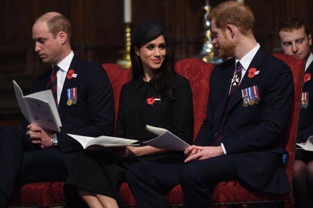 Prince William, Duke of Cambridge, Meghan Markle and Prince Harry attend an Anzac Day service at Westminster Abbey on April 25, 2018 in London, England. Wills has a wee nap while Meghan and Harry joke they will never let this happen to themselves when they have kids.