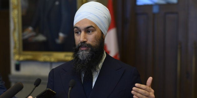 NDP Leader Jagmeet Singh speaks to reporters on Parliament Hill on March 19, 2019.