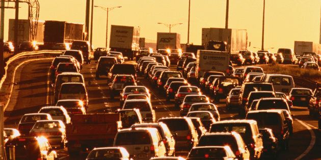 Traffic at evening rush hour on Highway 401 in Toronto.