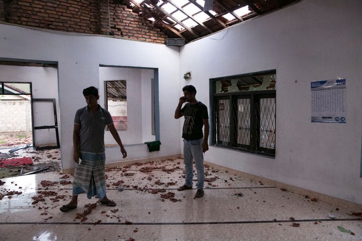 A damaged mosque that was attacked by a mob is seen on May 14, 2019 in Thummodara, Sri Lanka. 
