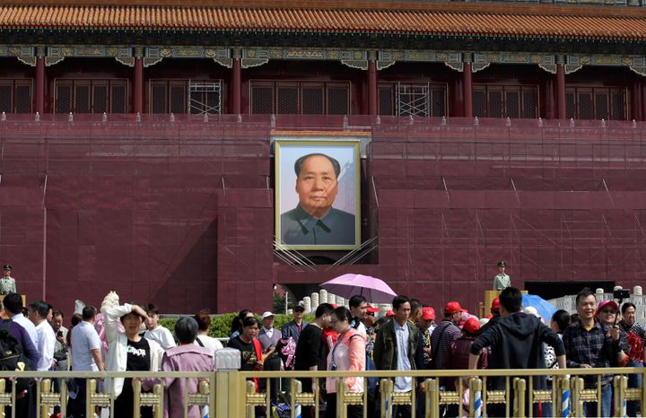 The portrait of Chinese late Chairman Mao Zedong is seen on Tiananmen Gate, which is covered during renovation works, in Beijing, China, May 14, 2019.