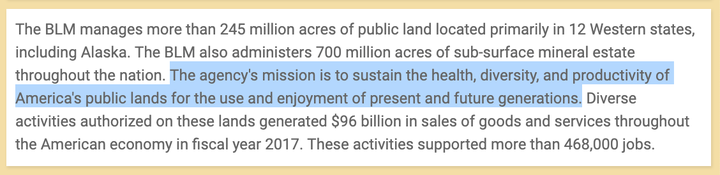 The boilerplate as it appeared earlier this week. The text in blue has since been removed from all Bureau of Land Management