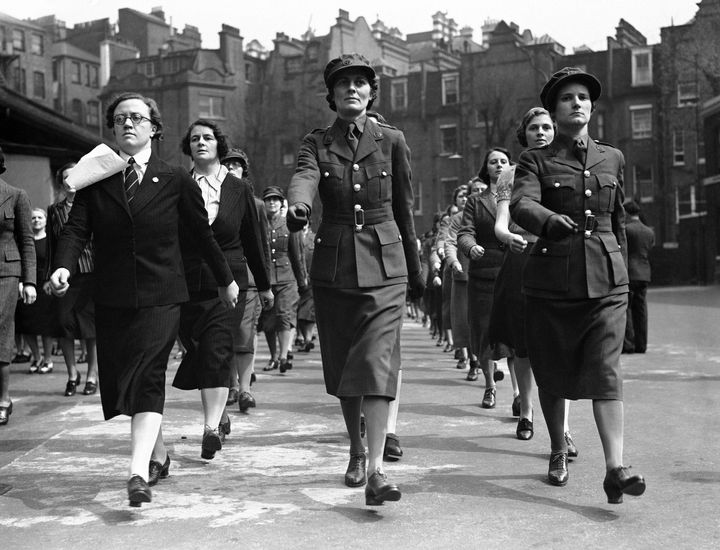 Sharples left home at 17 to join the Auxiliary Territorial Service, seen here during an inspection by the Princes Royal in Chelsea,1939 (file picture)