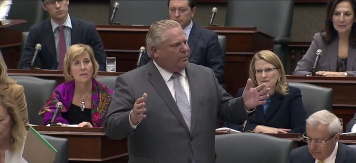 Ontario Premier Doug Ford speaks during question period at Queen's Park in Toronto on May 14, 2019.