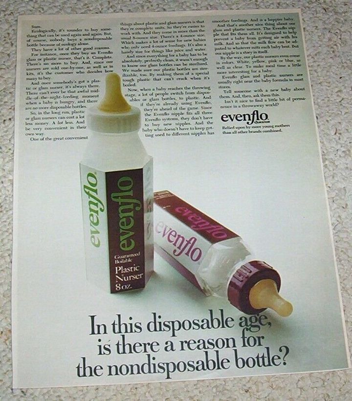 A 1971 ad for convenient, disposable baby bottles.