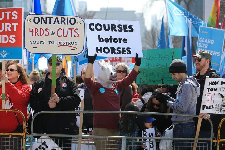 Thousands of education workers, students and allies from across the province protested Premier Doug Ford government's cuts to education April 6, 2019 at Queen's Park in Toronto.