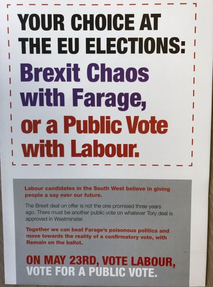 The leaflet backing Labour's public vote policy, delivered by unions in the South West