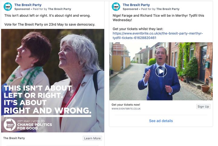 Brexit Party Facebook ads targeting pro-Remain constituencies