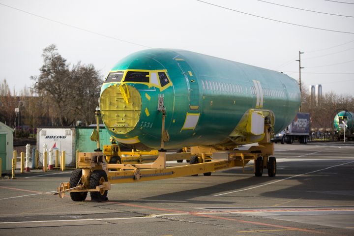 The body of a Boeing 737 MAX airplane is pictured at the Boeing Renton Factory in Renton, Washington on March 27, 2019.