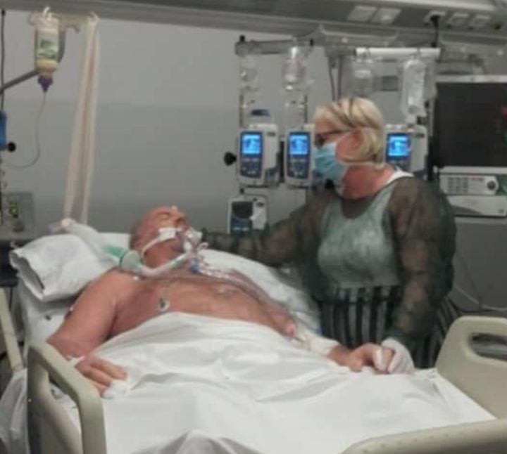 Paddy Clancy in hospital where he was in an induced coma for six weeks