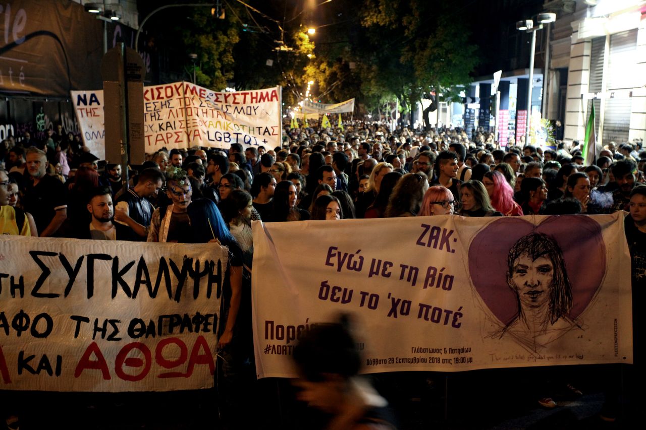 Protest march in memory of activist Zak Kostopoulos in Athens, Greece on October 2, 2018. (Photo by Giorgos Georgiou/NurPhoto via Getty Images)