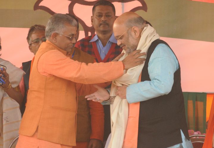 Dilip Ghosh (left) with Amit Shah.