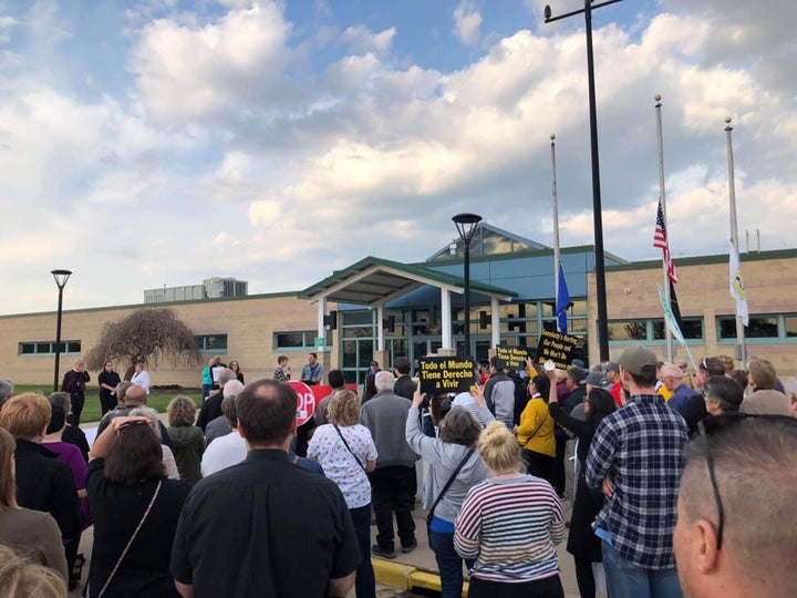 People gather for a prayer vigil outside the Kenosha County Detention Center in Wisconsin on May 15, 2019.