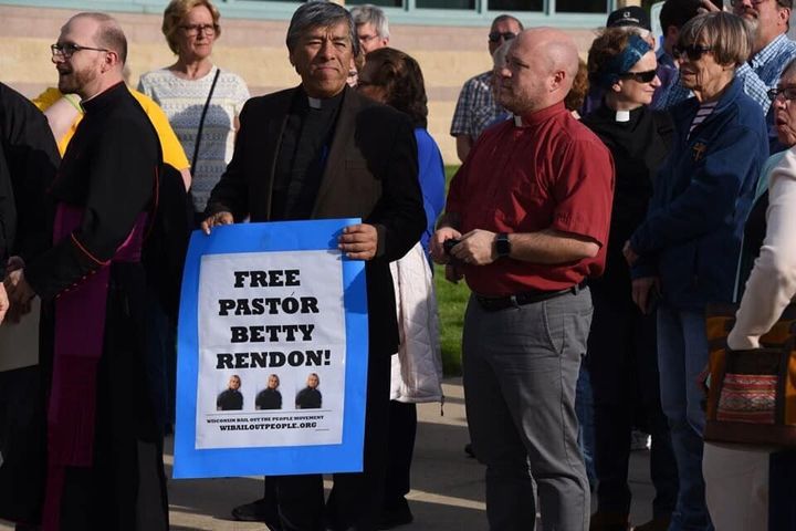 Clergy attend a demonstration outside the Kenosha County Detention Center in support of Pastor Betty Rendón.