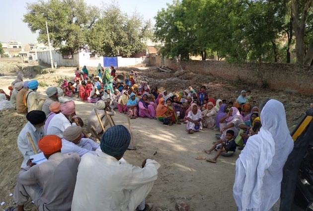 Candidate Veer Pal Kaur campaigning in a village at