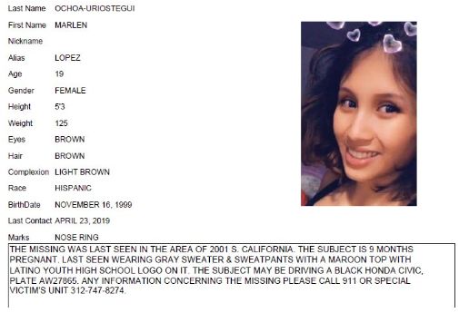 A missing persons flier put out by Chicago police before the teenager's body was found 